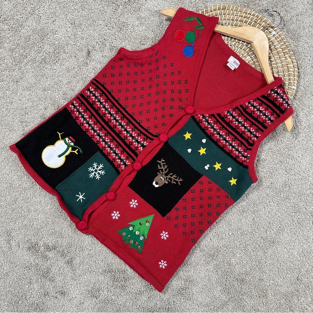 Holiday Editions Women’s Christmas Ugly Sweater Vest Reindeer Snowman Size M